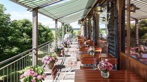 Balkon des Schalander in der Ayinger Privatbrauerei Balkon des Schalander in der Ayinger Privatbrauerei